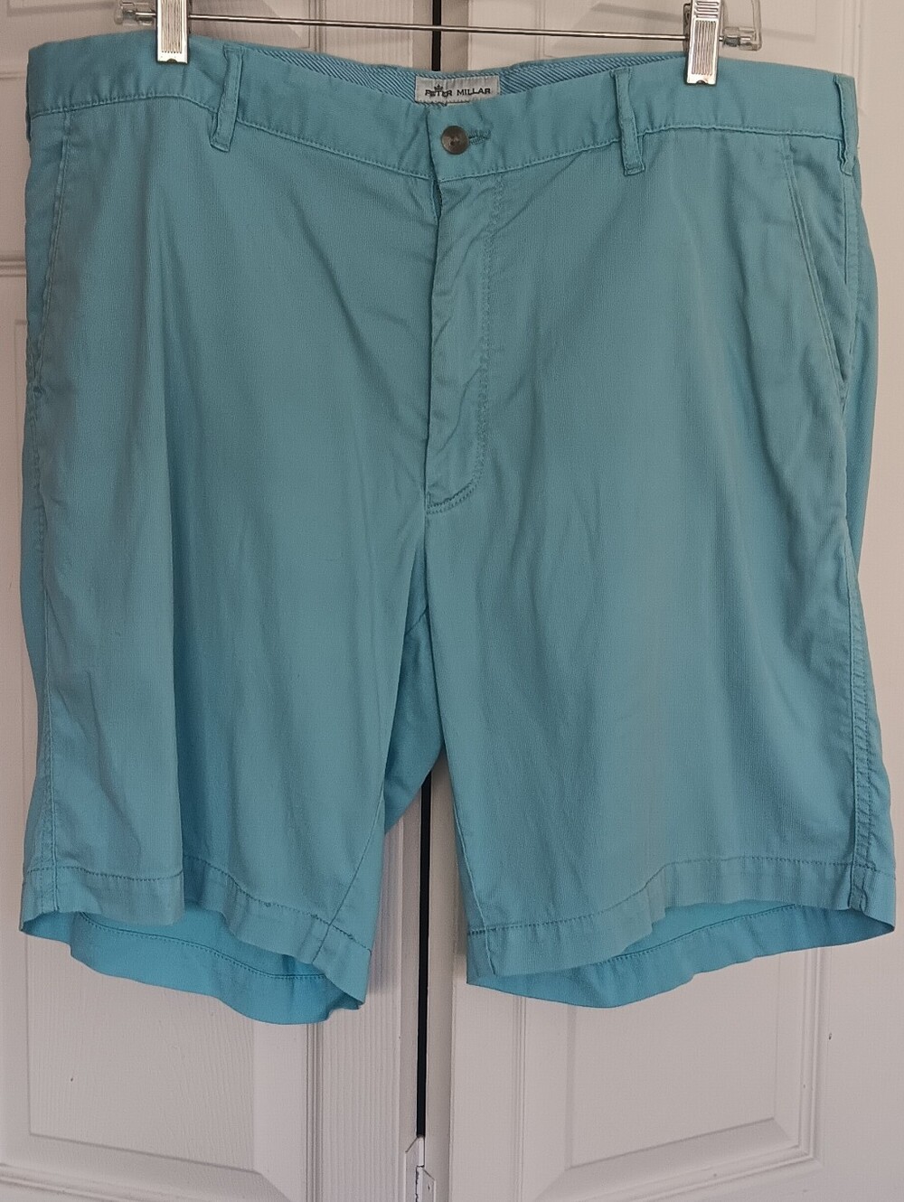 Peter Millar Crown Bedford  Mens Aqua Flat-Front Golf  Shorts Size 38